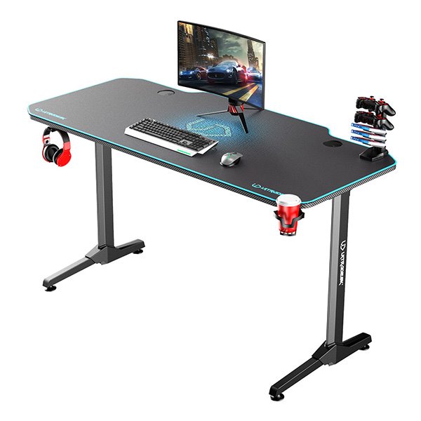 ULTRADESK Herný stôl FRAG - BLUE, 140x66 cm, 76 cm, s XXL podložkou pod myš, s ultradesk BEAM, držiak slúchadiel 