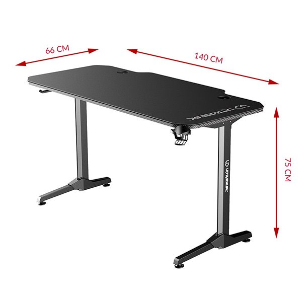 ULTRADESK Herný stôl FRAG - RED, 140x66 cm, 76 cm, s XXL podložkou pod myš, s ultradesk BEAM, držiak slúchadiel 
