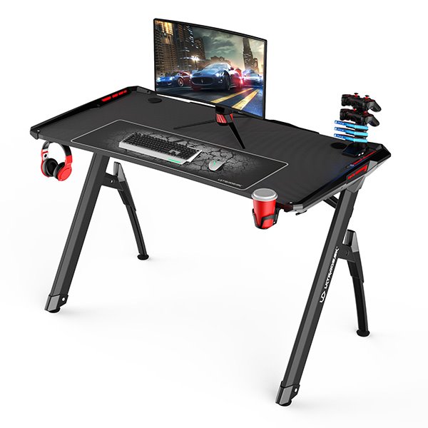 ULTRADESK Herný stôl INVADER - BLACK, 120x64 cm, 75 cm, podsvietený, s XL podložkou pod myš, držiak slúchadiel 