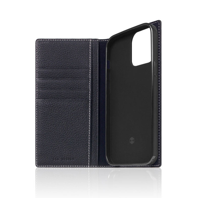 SLG Design puzdro D8 Full Grain Leather pre iPhone 13 Pro - Black Blue 