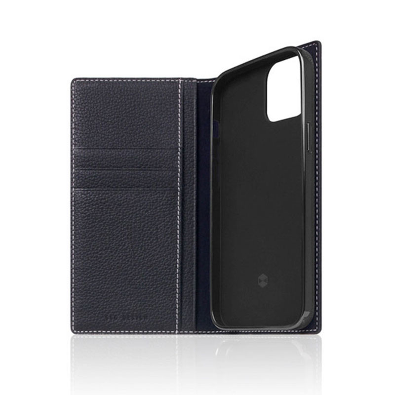 SLG Design puzdro D8 Full Grain Leather pre iPhone 13 - Black Blue 