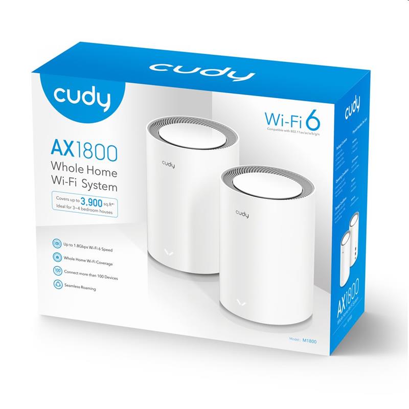 Cudy M1800 - AX1800 Wi-Fi 6 Mesh Solution 2-Pack, Dual-Band, 1201+574Mbps, AX/AC/A/B/G/N, 2x GigEth, 4x int.antenna, Beamform 