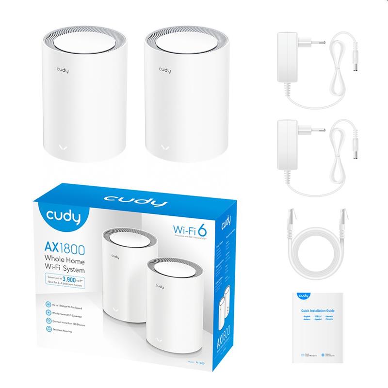 Cudy M1800 - AX1800 Wi-Fi 6 Mesh Solution 2-Pack, Dual-Band, 1201+574Mbps, AX/AC/A/B/G/N, 2x GigEth, 4x int.antenna, Beamform 