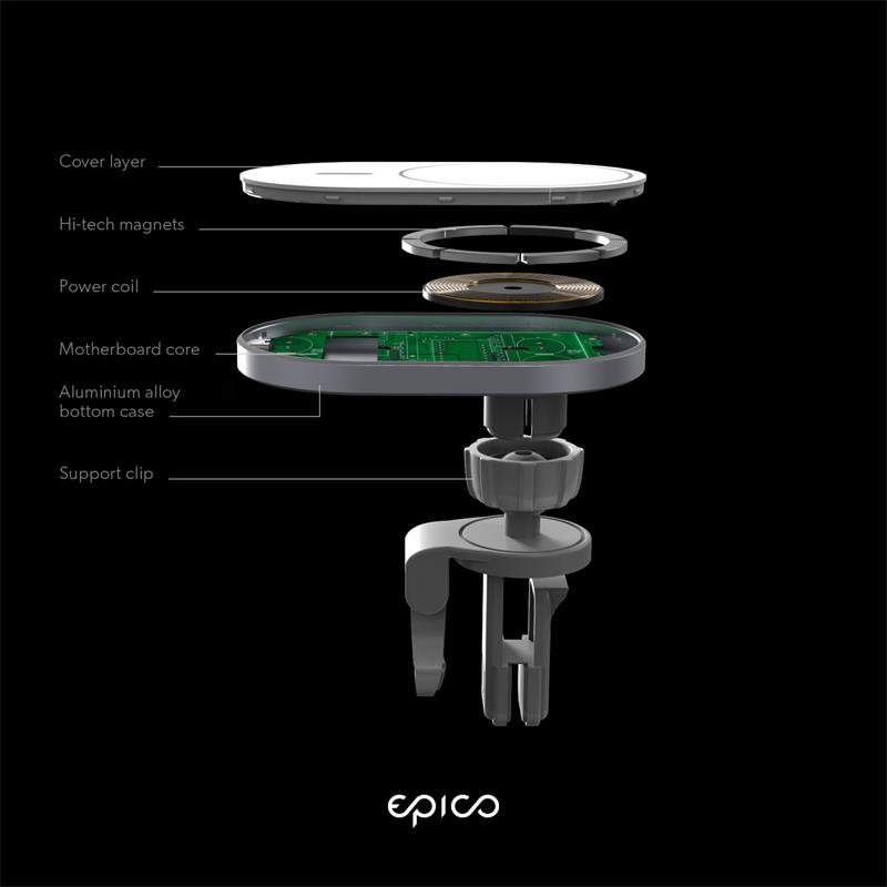 Epico Ellipse Wireless Car Charger 15 W (MagSafe compatible) - Space Gray 