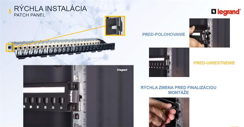 Legrand LINKEO-C 19" modulárny patch panel 24port 1U pre UTP i STP keystony, vyväzovacia lišta kov, čierny 