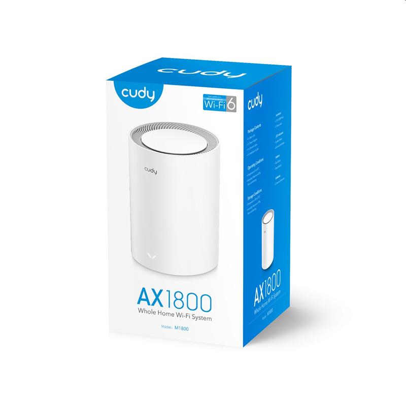 Cudy AX1800 Wi-Fi 6 Mesh Solution 1-Pack, Dual-Band, 1201+574Mbps, AX/AC/A/B/G/N, 2x GigEth, 4x int.antenna, Beamform 