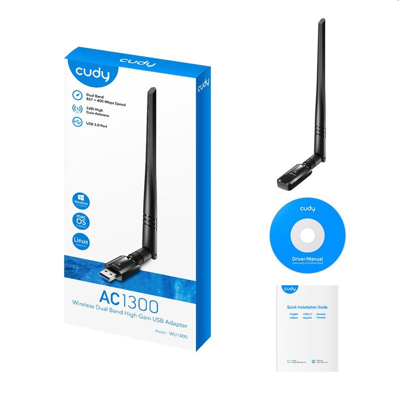 Cudy WU1400 - AC1300 Wi-Fi High Gain USB 3.0 Adapter with detach.ant. 