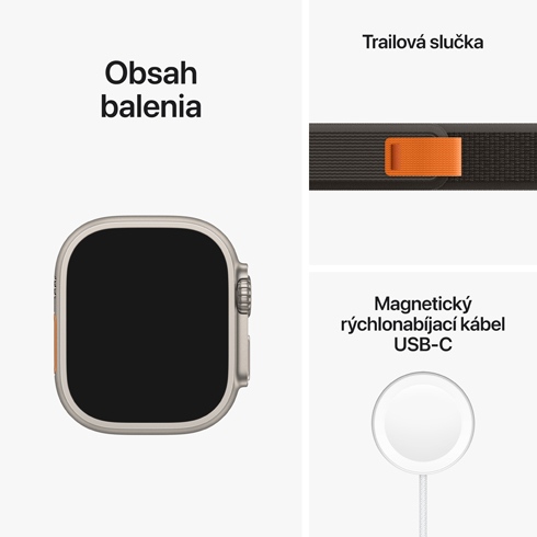 Apple Watch Ultra GPS + Cellular, 49mm titánové puzdro s čierno-sivým trailovýn ťahom - S/M 