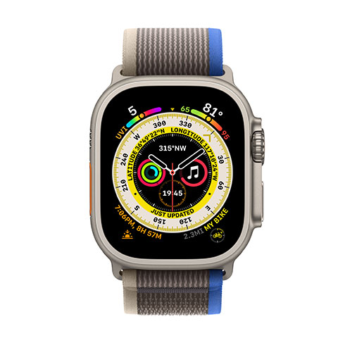 Apple Watch Ultra GPS + Cellular, 49mm titánové puzdro s modro-sivý trailovým ťahom - M/L