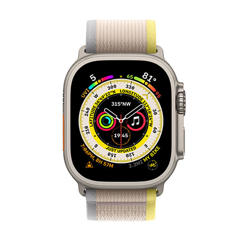 Apple Watch Ultra GPS + Cellular, 49mm titánové puzdro so žlto-béžovým trailovým ťahom - S/M