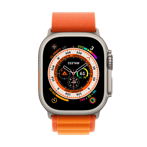 Apple Watch Ultra GPS + Cellular, 49mm titánové puzdro s oranžovým alpským ťahom - Small