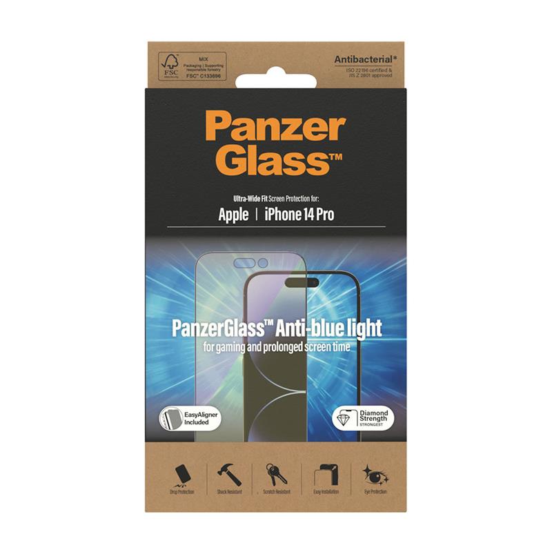 PanzerGlass ochranné sklo UWF AB Anti-Bluelight pre iPhone 14 Pro - Black Frame 