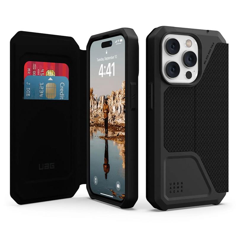 UAG puzdro Metropolis Folio pre iPhone 14 Pro - Kevlar Black 