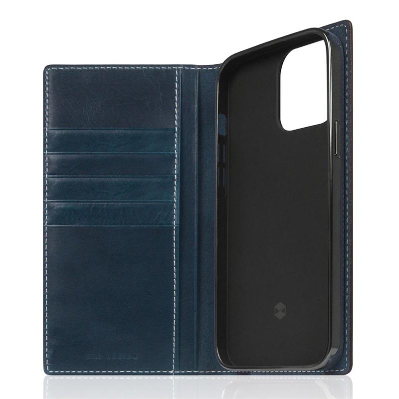 SLG Design puzdro D7 Italian Wax Leather pre iPhone 14 Pro Max - Blue 