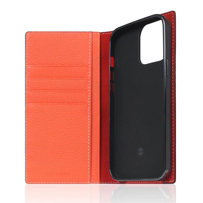 SLG Design puzdro D8 Neon Full Grain Leather Diary pre iPhone 14 Pro - Coral 