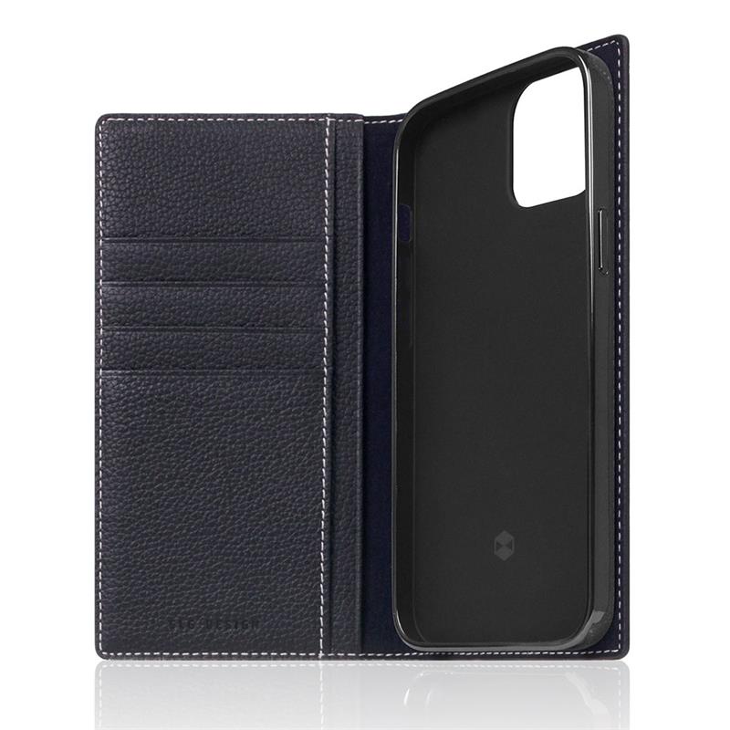 SLG Design puzdro D8 Full Grain Leather pre iPhone 14 - Black Blue 