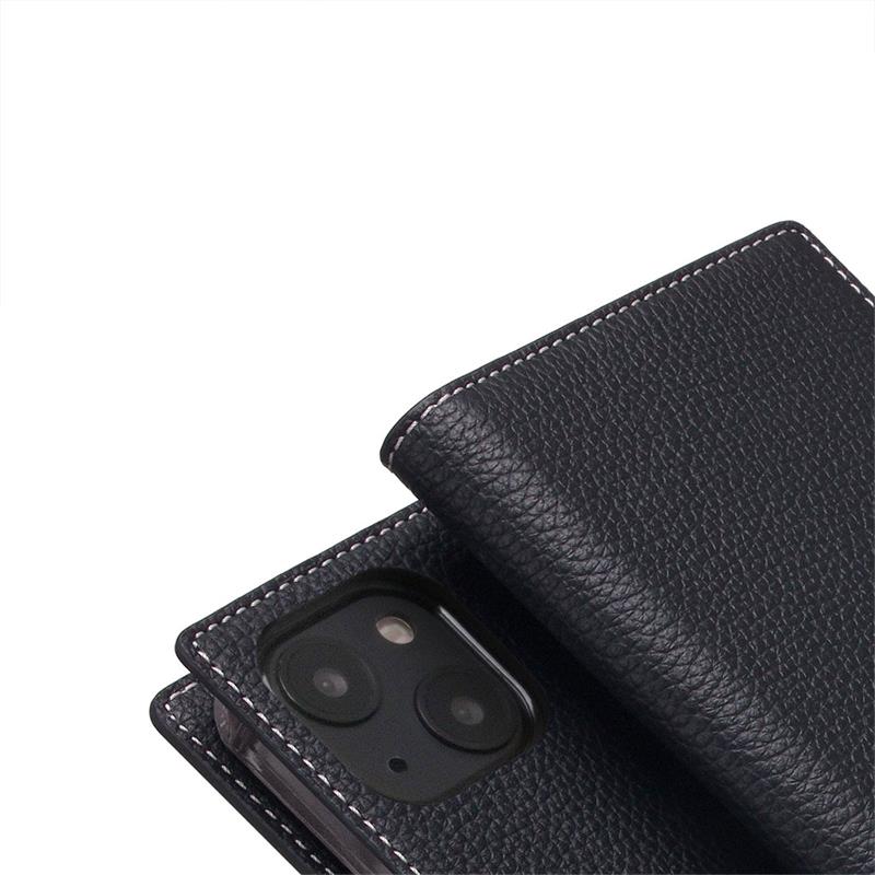 SLG Design puzdro D8 Full Grain Leather pre iPhone 14 - Black Blue 