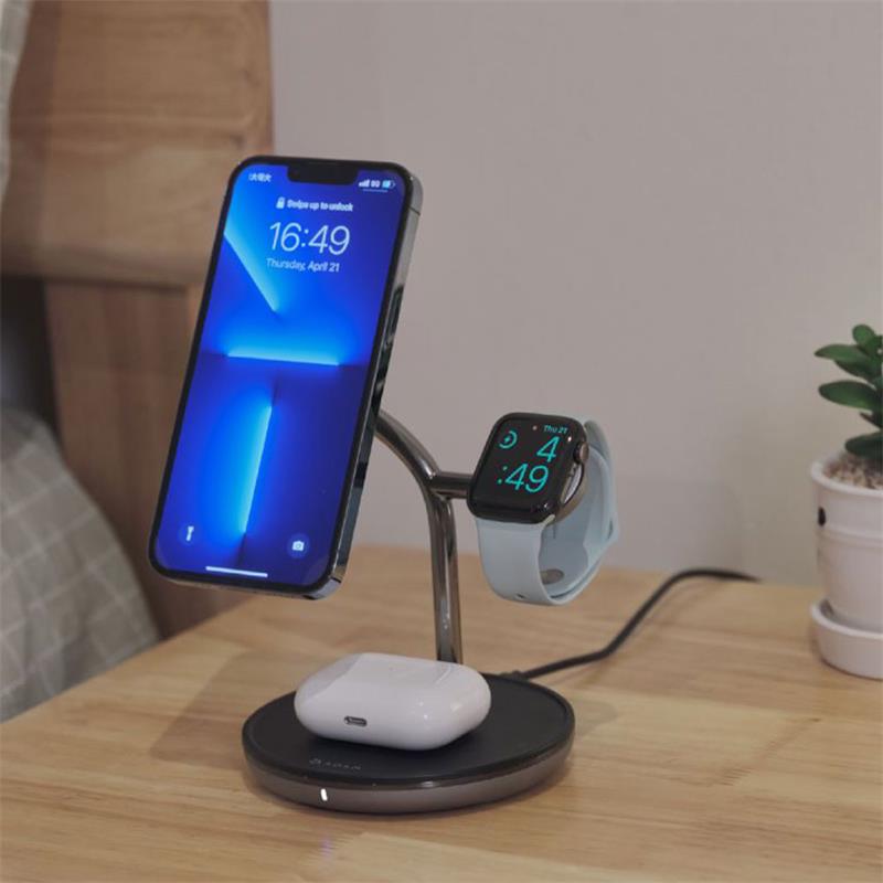 Adam Elements Omnia M3+ Magnetic 3-in-1 Wireless Charging Station - Black 