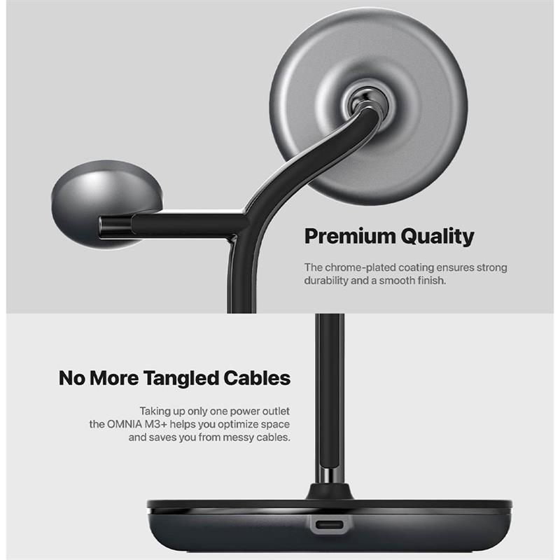 Adam Elements Omnia M3+ Magnetic 3-in-1 Wireless Charging Station + Charger - Black 