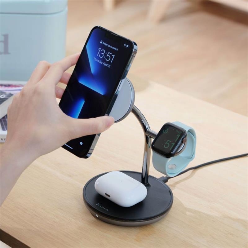Adam Elements Omnia M3+ Magnetic 3-in-1 Wireless Charging Station + Charger - Black 