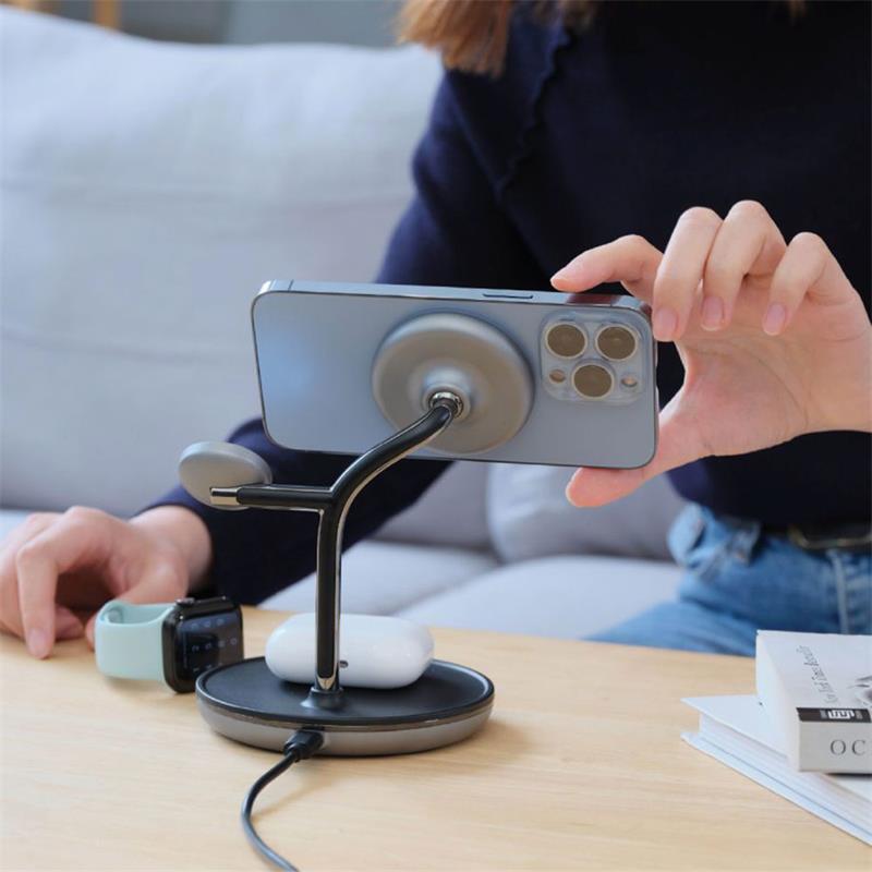 Adam Elements Omnia M3+ Magnetic 3-in-1 Wireless Charging Station + Charger - Black 