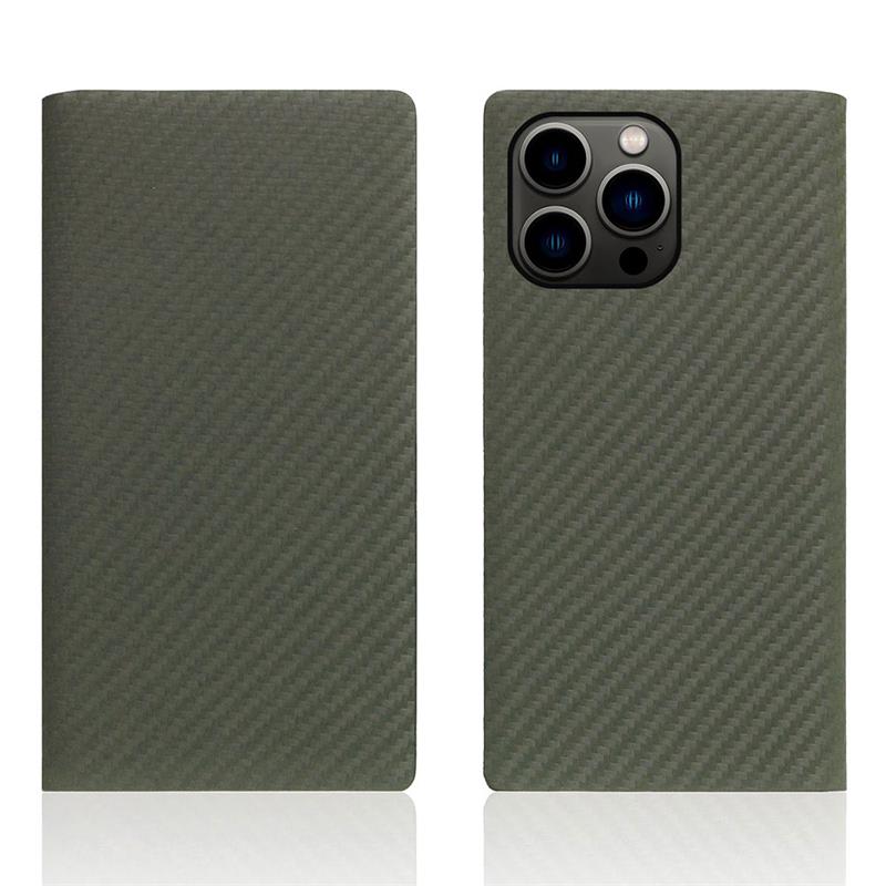 SLG Design puzdro D+ Italian Carbon Leather Diary pre iPhone 14 Pro - Khaki 