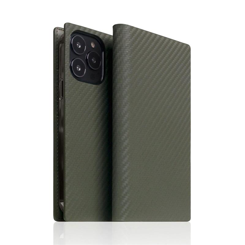 SLG Design puzdro D+ Italian Carbon Leather Diary pre iPhone 14 Pro - Khaki 