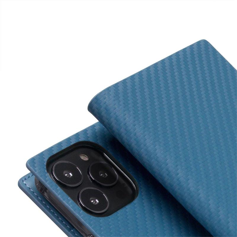 SLG Design puzdro D+ Italian Carbon Leather Diary pre iPhone 14 Pro Max - Blue 