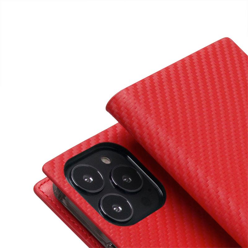 SLG Design puzdro D+ Italian Carbon Leather Diary pre iPhone 14 Pro - Red 
