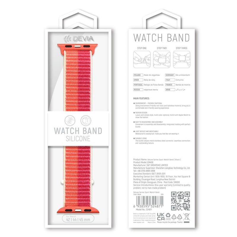 Devia remienok Nylon Braided Two-Tone Loop pre Apple Watch 44/45/46mm - Peony 