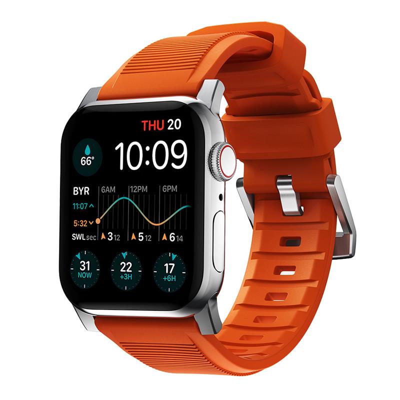Nomad remienok Rugged Strap pre Apple Watch 44/45/49mm - Ultra Orange/Silver Hardware 