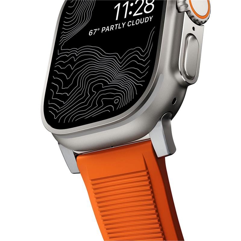 Nomad remienok Rugged Strap pre Apple Watch 44/45/49mm - Ultra Orange/Silver Hardware 