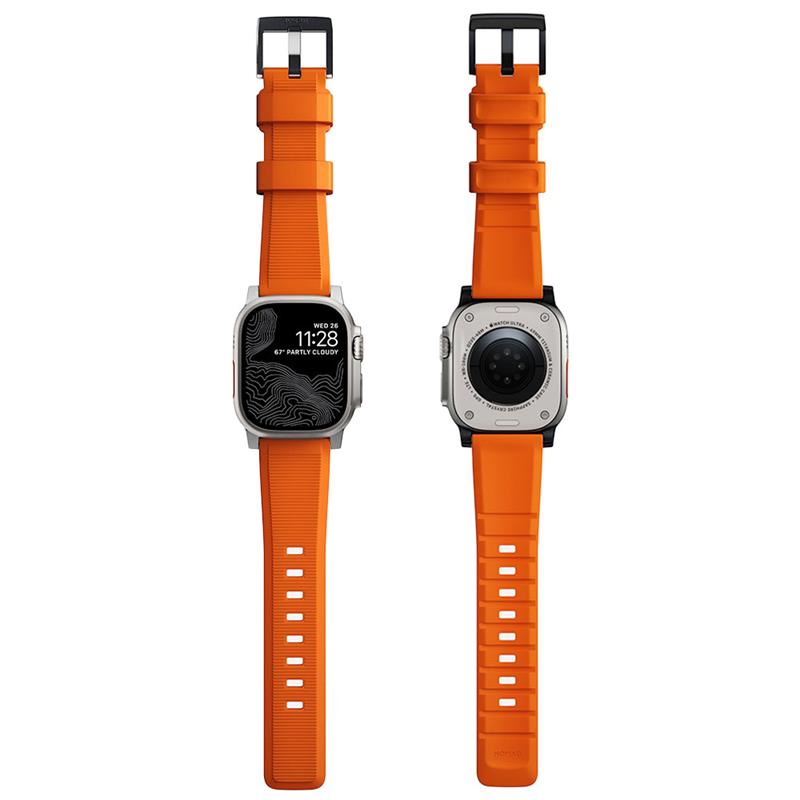 Nomad remienok Rugged Strap pre Apple Watch 44/45/49mm - Ultra Orange/Silver Hardware 