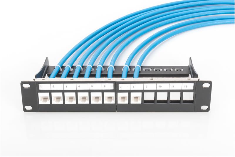 DIGITUS 10" modulárny patch panel 12port 1U vhodný pre UTP i STP keystony, čierny RAL9005 