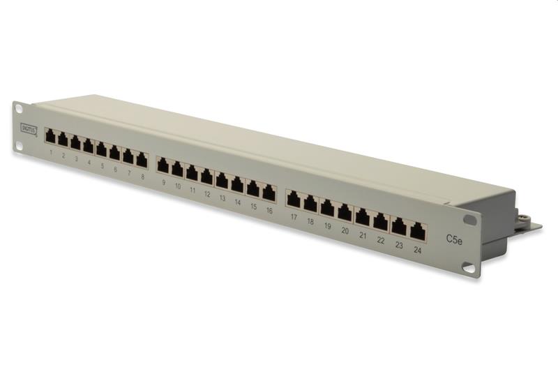 DIGITUS 19" patch panel 24port 1U Cat5E, STP, Krone LSA+, vyväz. lišta, sivý RAL7035 