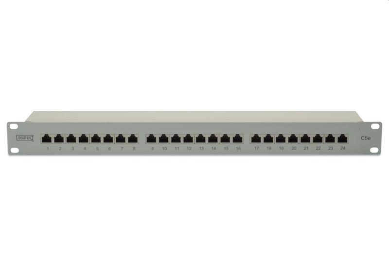 DIGITUS 19" patch panel 24port 1U Cat5E, STP, Krone LSA+, vyväz. lišta, sivý RAL7035 