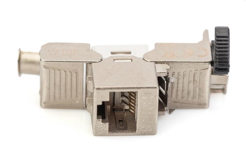 DIGITUS Keystone Cat6A, tieneny STP, tool free, cable management, metal.snapIN, strieborný, 24pack 
