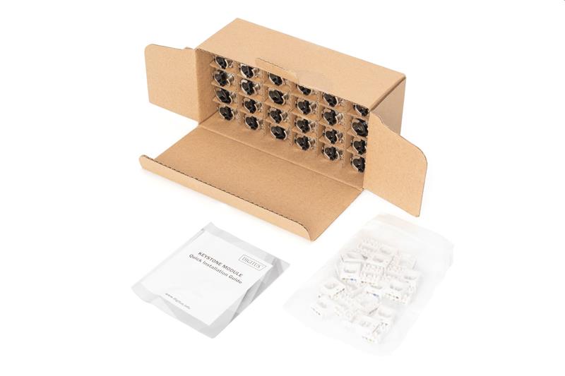 DIGITUS Keystone Cat6A, tieneny STP, tool free, cable management, metal.snapIN, strieborný, 24pack 