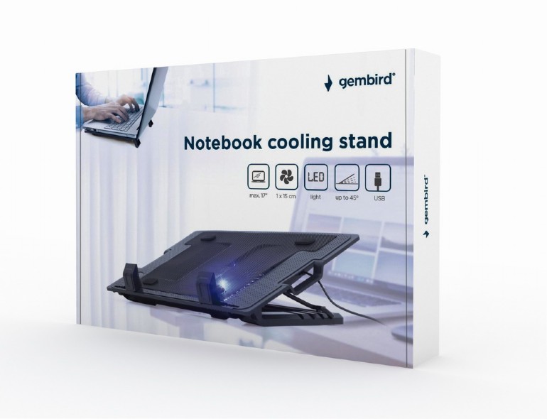 Podstavec pod notebook GEMBIRD NBS-1F17T-01, pre notebooky do 17", 125m ventilátor, LED, čierny 