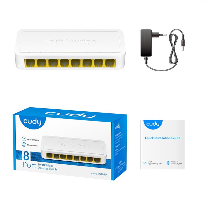 Cudy FS108D - 8-Port Switch, 8 10/100M RJ45 Ports, Desktop, Power Saving, Plug & Play 