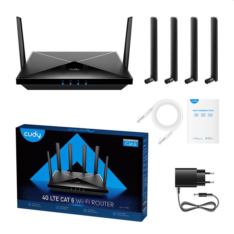 Cudy LT700 - AC1200 Wi-Fi 4G LTE Cat 6 Router, detach.ant 