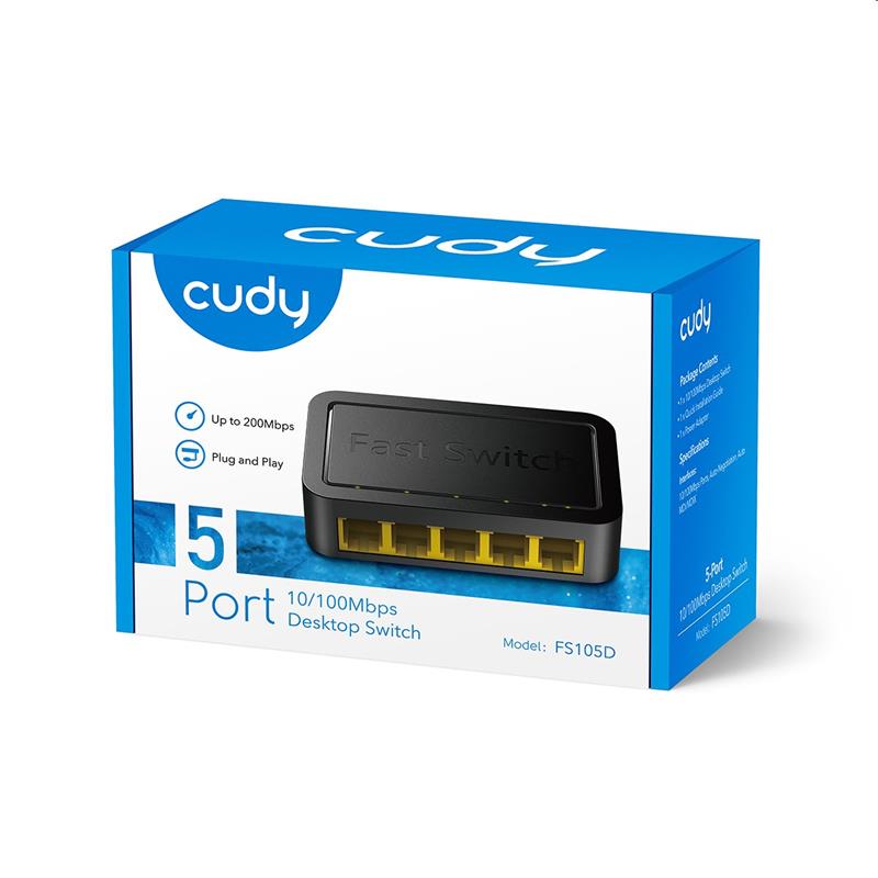 Cudy FS105D - 5-Port Switch, 5 10/100M RJ45 Ports, Desktop, Power Saving, Plug & Play 