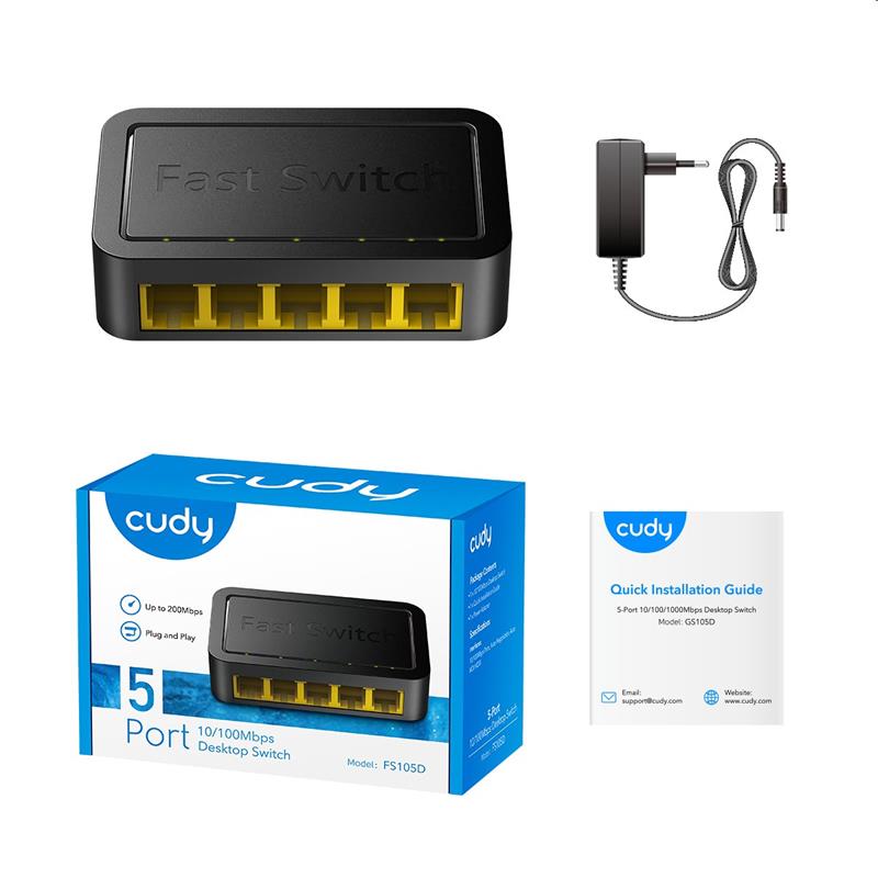 Cudy 5-Port Switch, 5 10/100M RJ45 Ports, Desktop, Power Saving, Plug & Play 