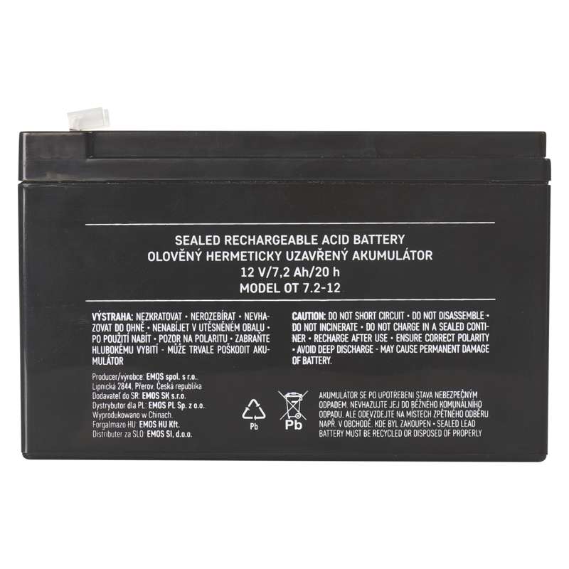 EMOS Bezúdržbový olovený akumulátor 12 V/7,2 Ah, faston 4,7 mm