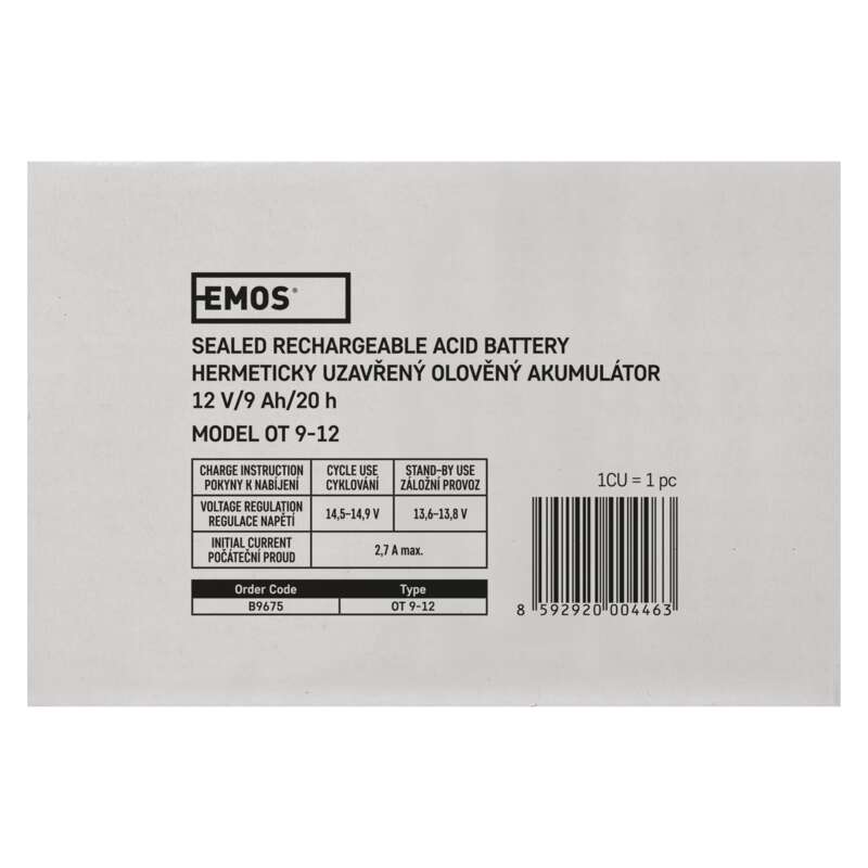 EMOS Bezúdržbový olovený akumulátor 12V/9Ah, faston 6,3 mm 
