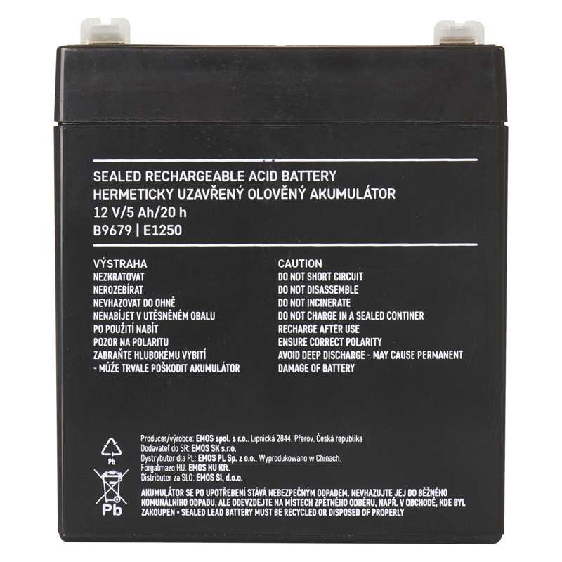 EMOS Bezúdržbový olovený akumulátor 12V/5Ah, faston 6,3 mm 
