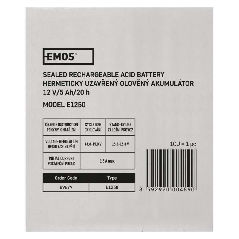 EMOS Bezúdržbový olovený akumulátor 12V/5Ah, faston 6,3 mm 