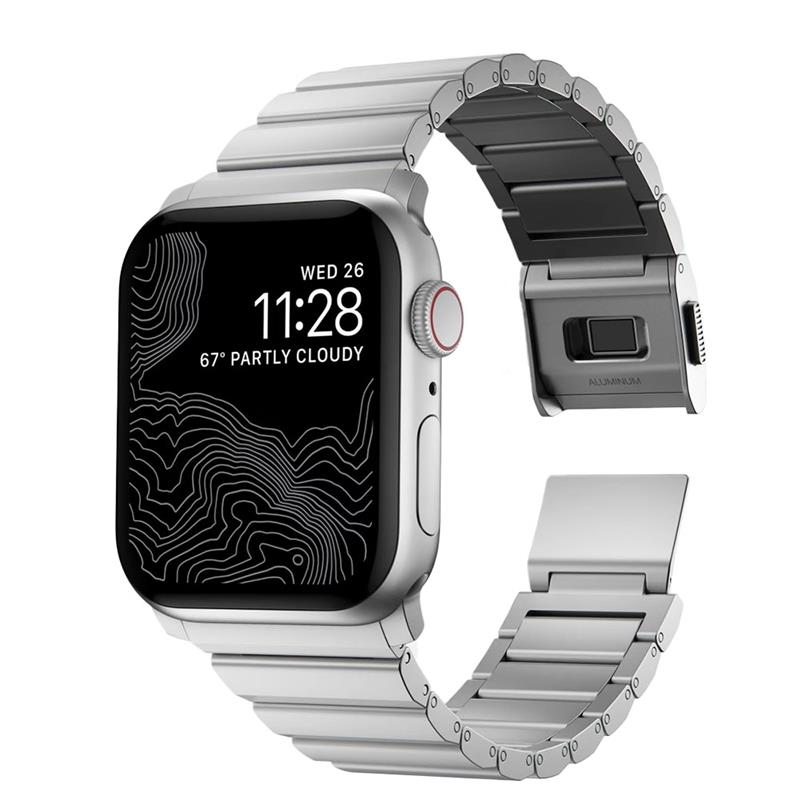 Nomad remienok pre Apple Watch 44 45 49 mm - Aluminium Band Silver Hardware 