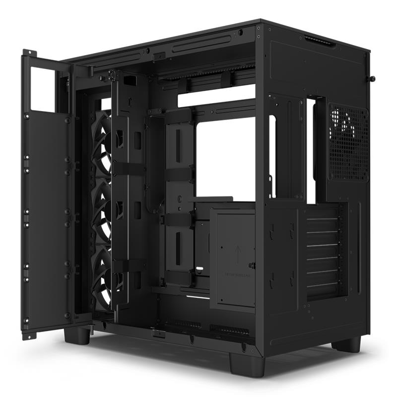 NZXT case H9 Flow/ 4x120mm fan / up to 10xfan / mesh top / glass / black  