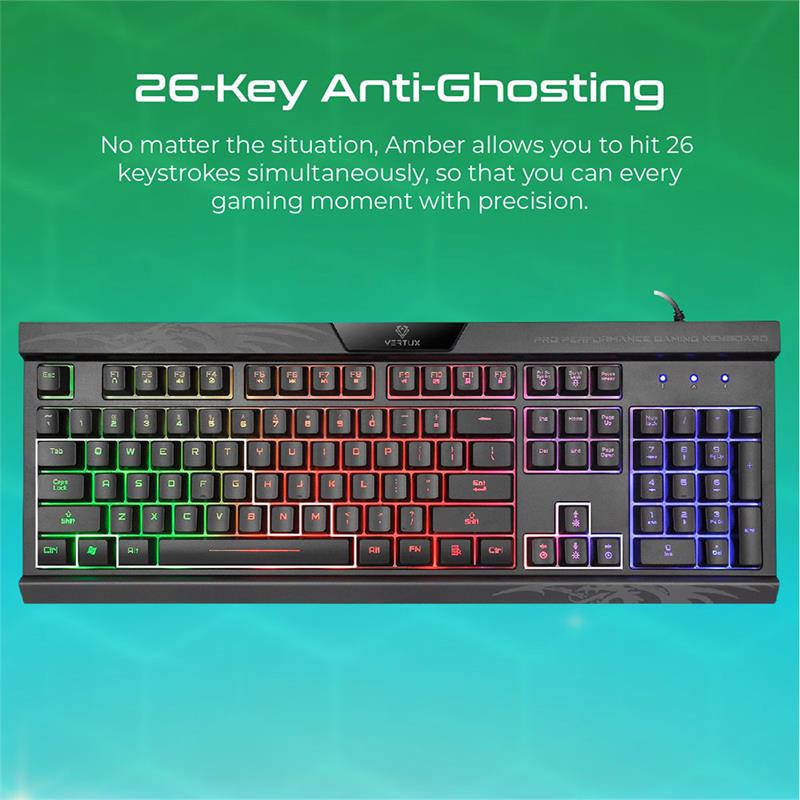 Vertux Gaming Amber Pro Performance Gaming Keyboard - Black (English) 